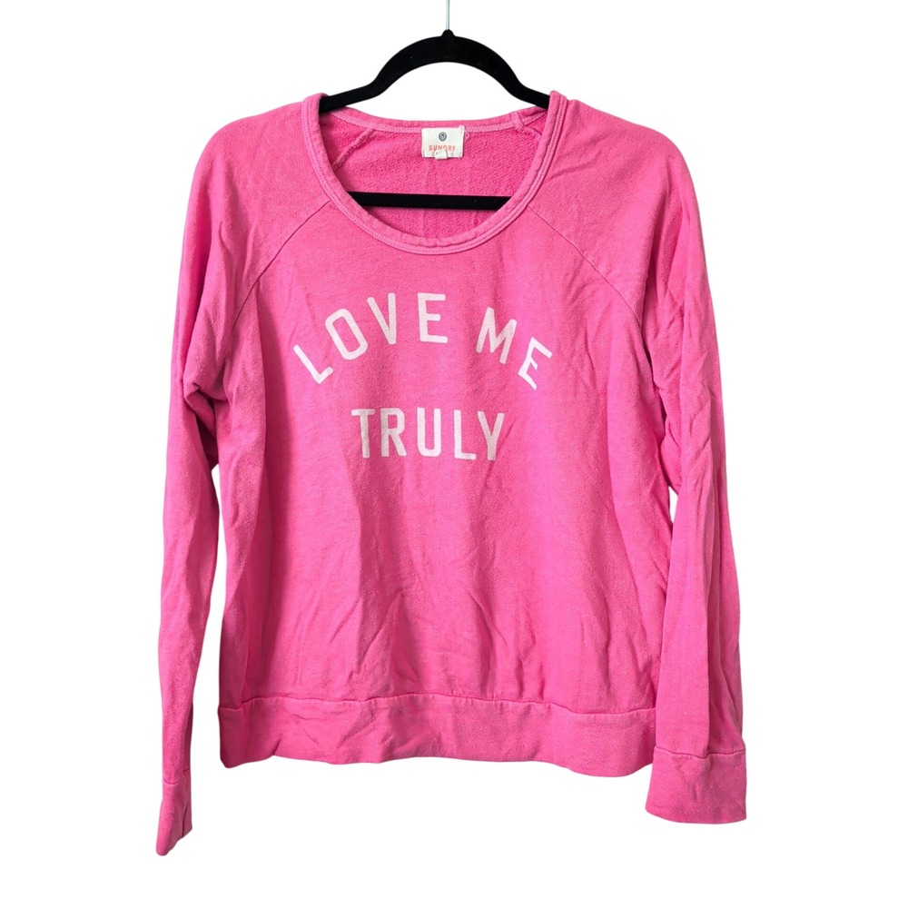 Sundry Love Me Truly Pink Graphic Sweatshirt Size 1 Small Raglan Sleeve USA Made